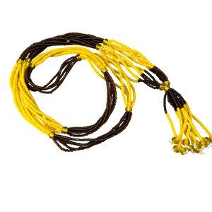 Multistrand Yellow & Brown Beaded Necklace Glass Accents Women Boho Gypsy Fall